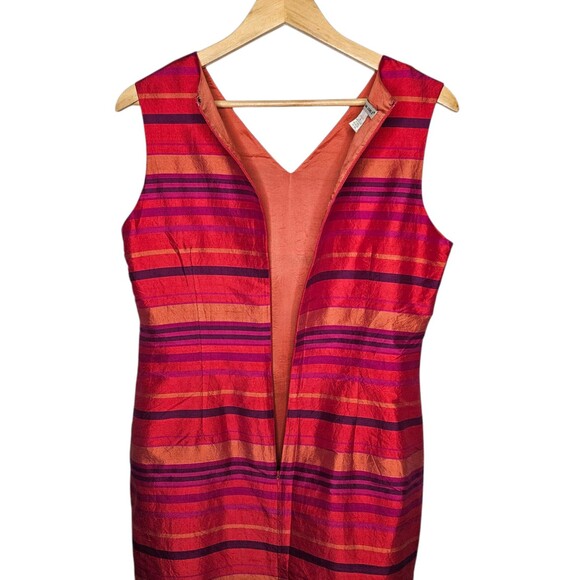 JILLIAN JONES Silk Sheath Dress 8 V-Neck Stripes Pink Orange Purple Sleek Vtg - Picture 4 of 6